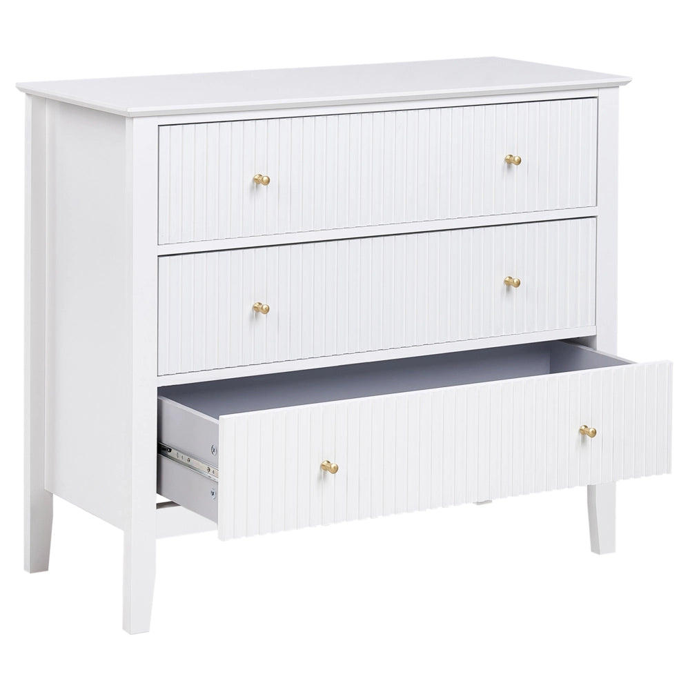 Cassettiera a 3 cassetti in MDF bianco con maniglie in oro Soggiorno elegante