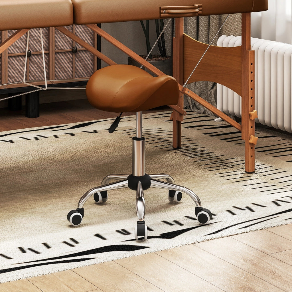 Sgabello da lavoro con rotelle e sella ergonomica ¨C zephmum ¨C marrone 52x53x49-61cm