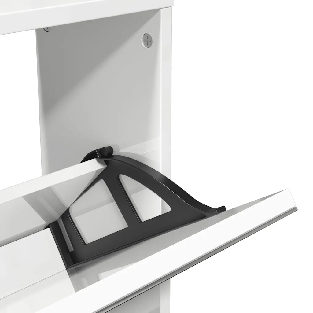Scarpiera con Specchio a 5 Livelli-Mobile con specchio Bianco Lucido 63x17x169,5 cm