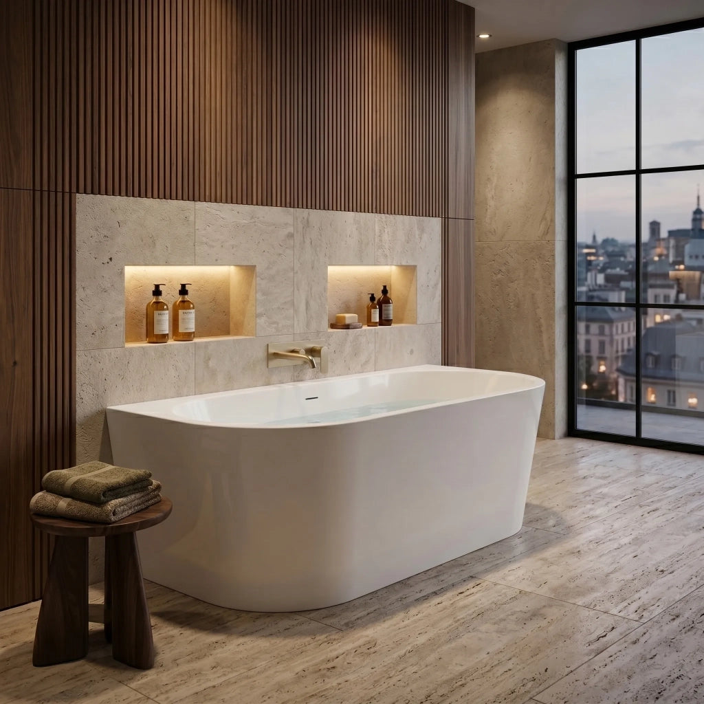 Vasca Bagno A Parete Capri 170cm Copritappo bianco