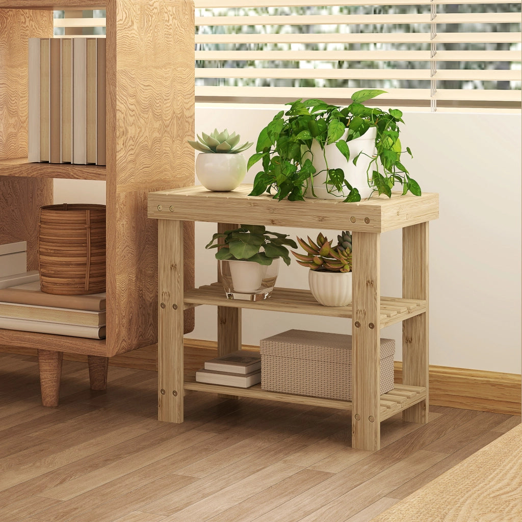 Panca Scarpiera in Bamb¨´ con 2 Ripiani ¨C zephmum ¨C Naturale 50x28x45cm
