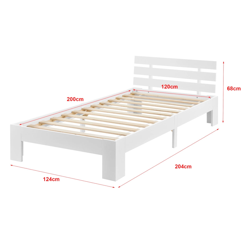 Letto in Legno di Pino con Materasso a Schiuma Fredda 120 x 200 cm Letto 1 Piazza e Mezza con Testiera in Stile Moderno - Bianco