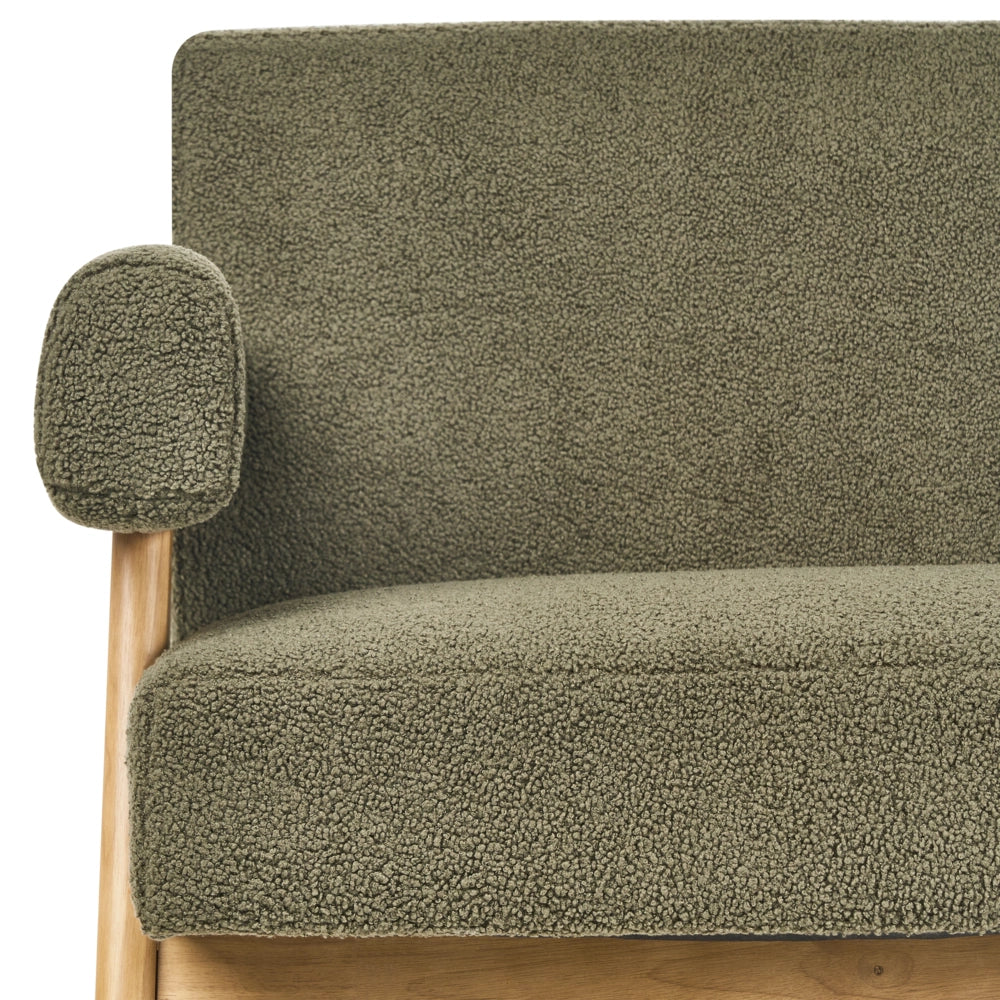 Set di divani Verde e marrone chiaro Divano a 2 posti Panca Boucle Rivestimento Retro Design Gambe di legno Soggiorno