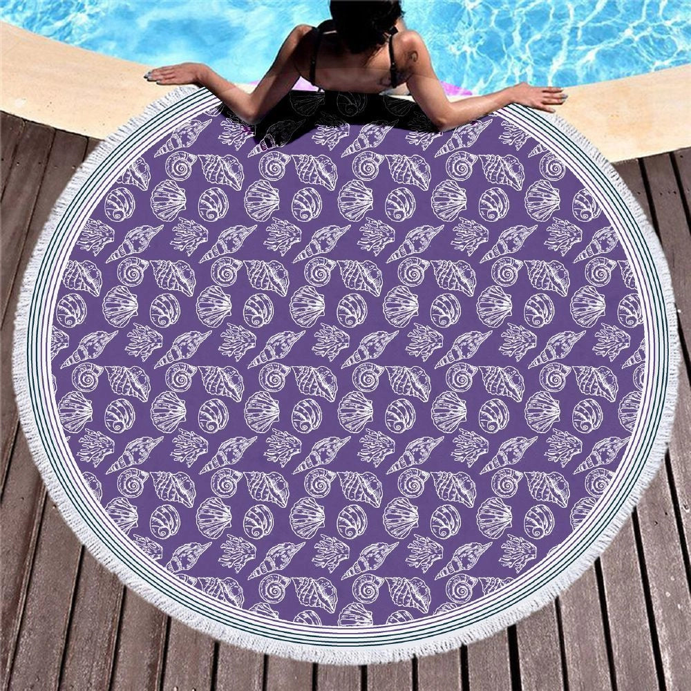 TELO MARE TONDO COTONE 180 CM CON FRANGE CONCHIGLIE COLORI ASSORTITI