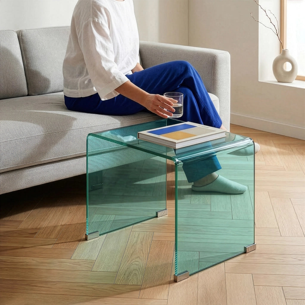 Tavolino da Salotto Varlofrek in Vetro 50 x 50 x 50 cm - Verde [en.casa]