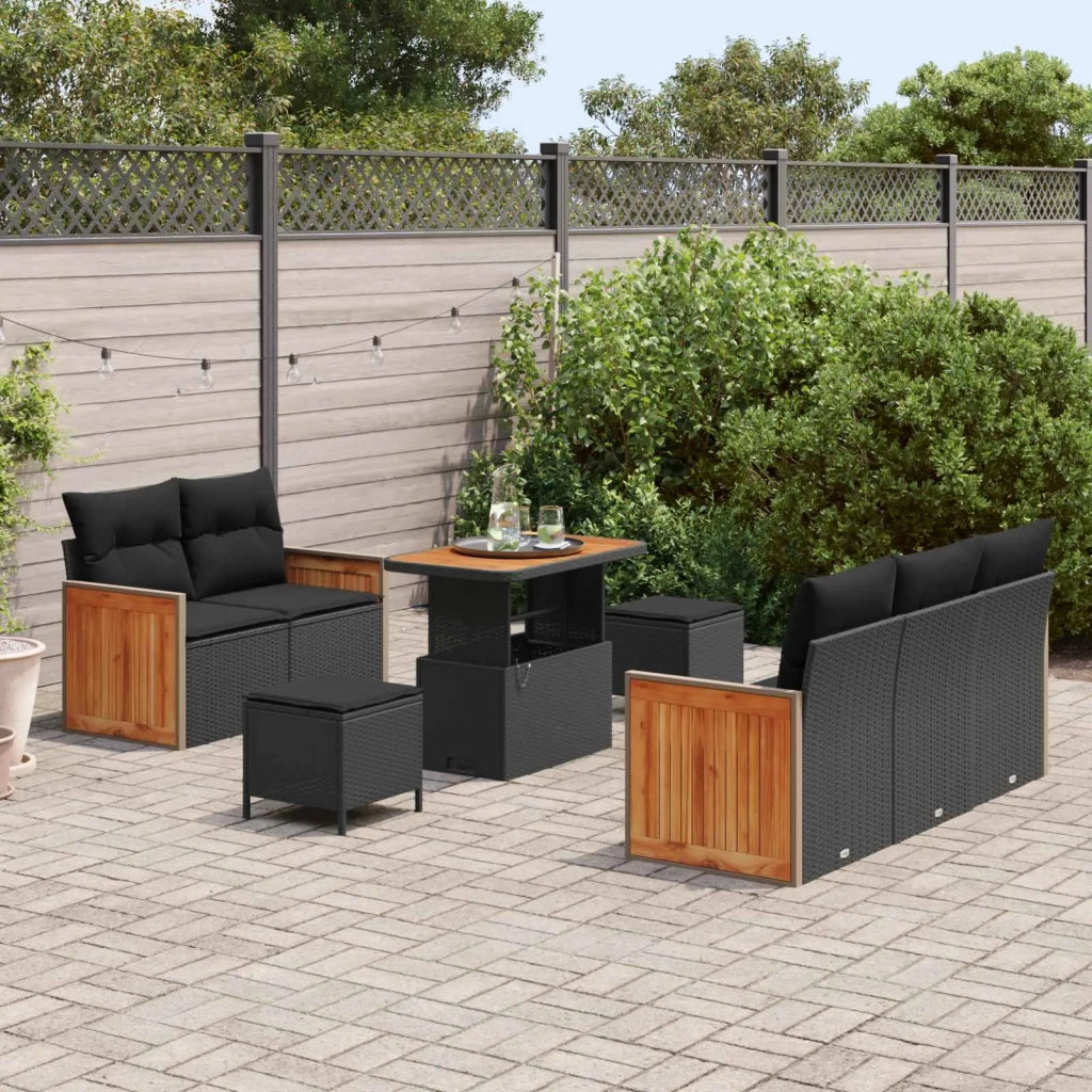 Set Divano da Giardino con cuscino 8 pcs Nero 3363249