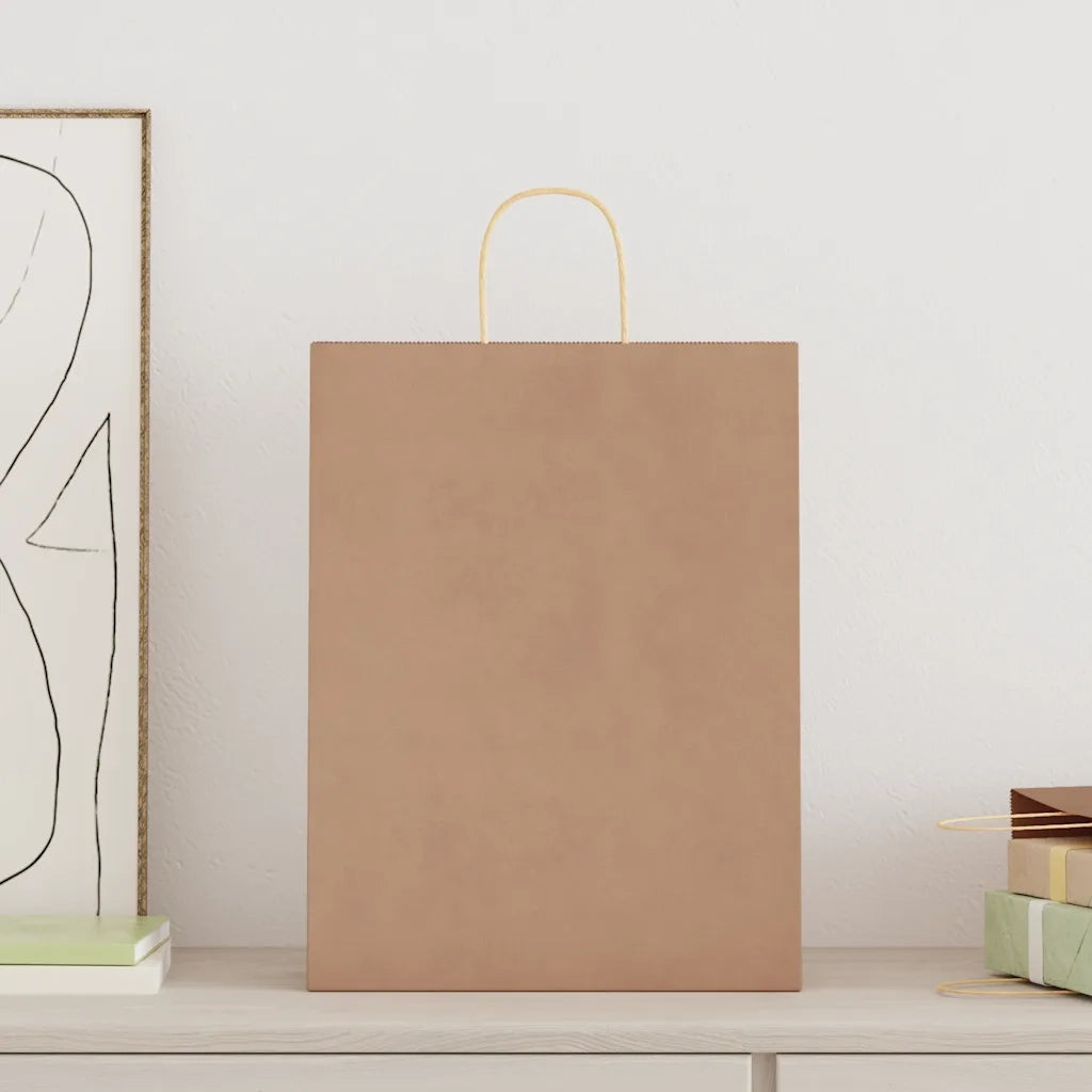 Sacchetti di Carta 250 pz con Manici Marrone 32x12x42 cm