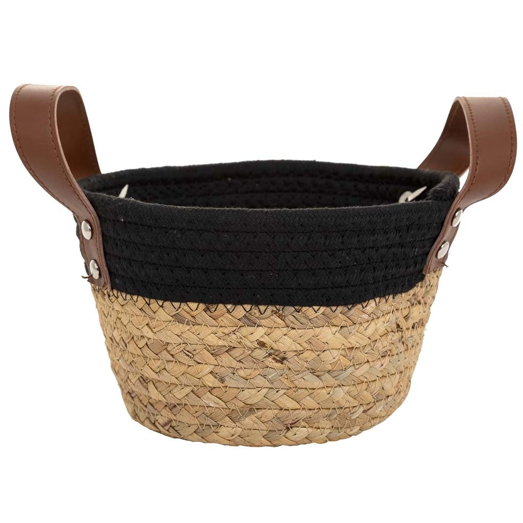 Cesto in fibra naturale e cotone nero D20x12/18
