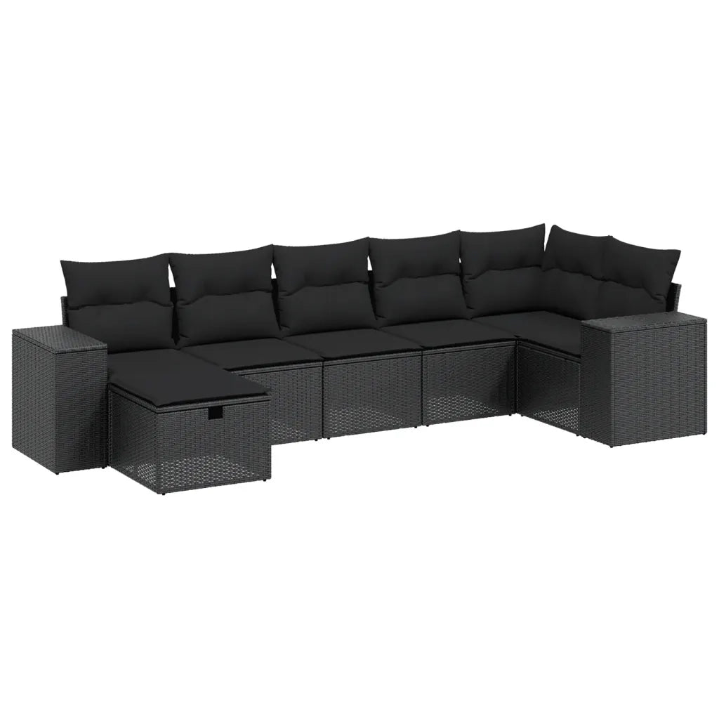 Set Divani da Giardino con Cuscini 7pz Nero Polyrattan