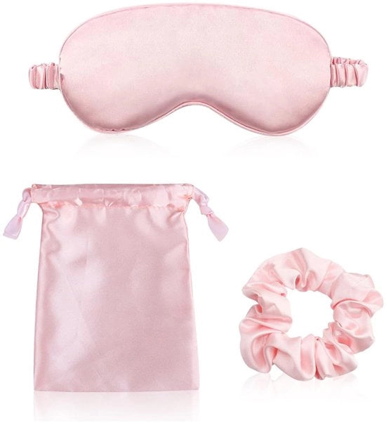Set di occhiali da notte in seta per gli occhi - Occhiali da notte per donne - Occhiali da notte in seta morbidi - Satin, Occhiali da notte per la notte - Occhiali da notte a rete (rosa)