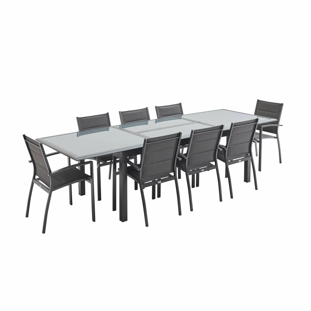 Set tavolo da giardino allungabile in alluminio con 8 sedie, antracite