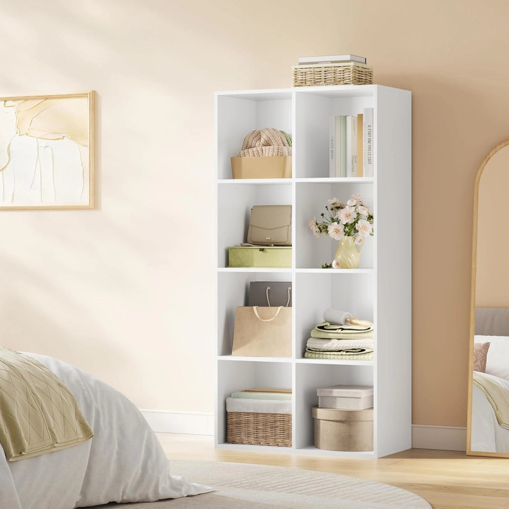 Libreria Scaffale con 8 Scomparti a Cubi Portaoggetti, Mobile da Soggiorno Porta Libri, Libreria in Legno da Ufficio 60x29,5x121cm, Bianco, SK002ws4