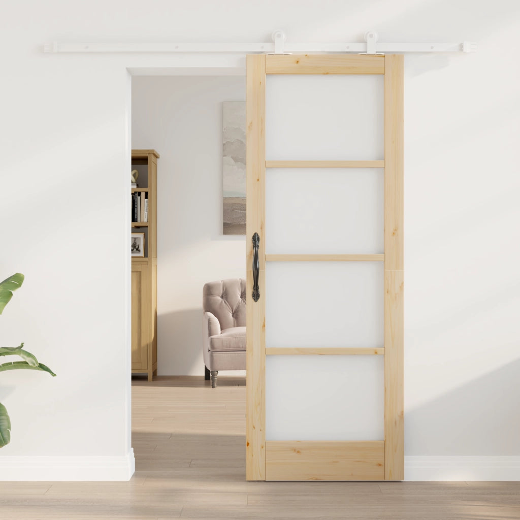 Porta Scorrevole  con Set di Fissaggi 'ORKDAL'in Legno Massello e Vetro
