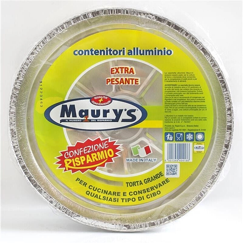MAURY'S CONTENITORE PER ALIMENTI IN ALLUMINIO TORTA GRANDE 4PZ EXTRA PESANTE