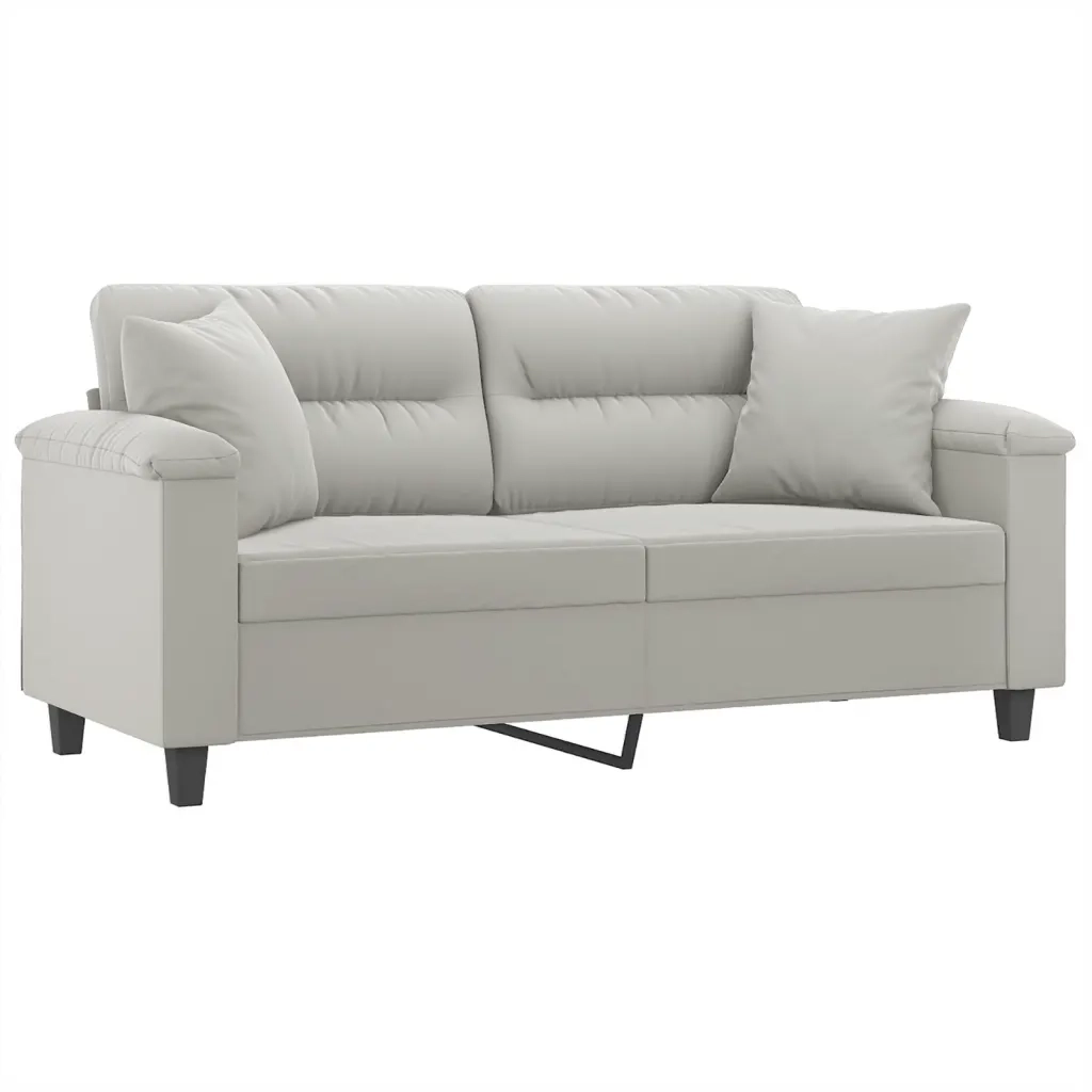 Divano 2 Posti Cuscini Grigio Chiaro 140 cm Tessuto Microfibra