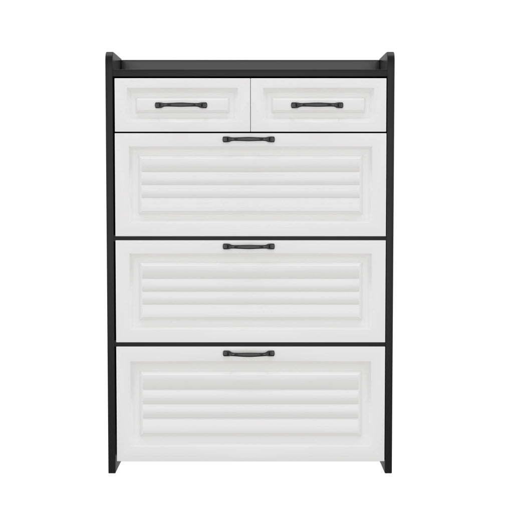 Scarpiera 80x23.5x131 cm con 3 scomparti girevoli e 2 cassetti in pannello truciolare bianco e nero