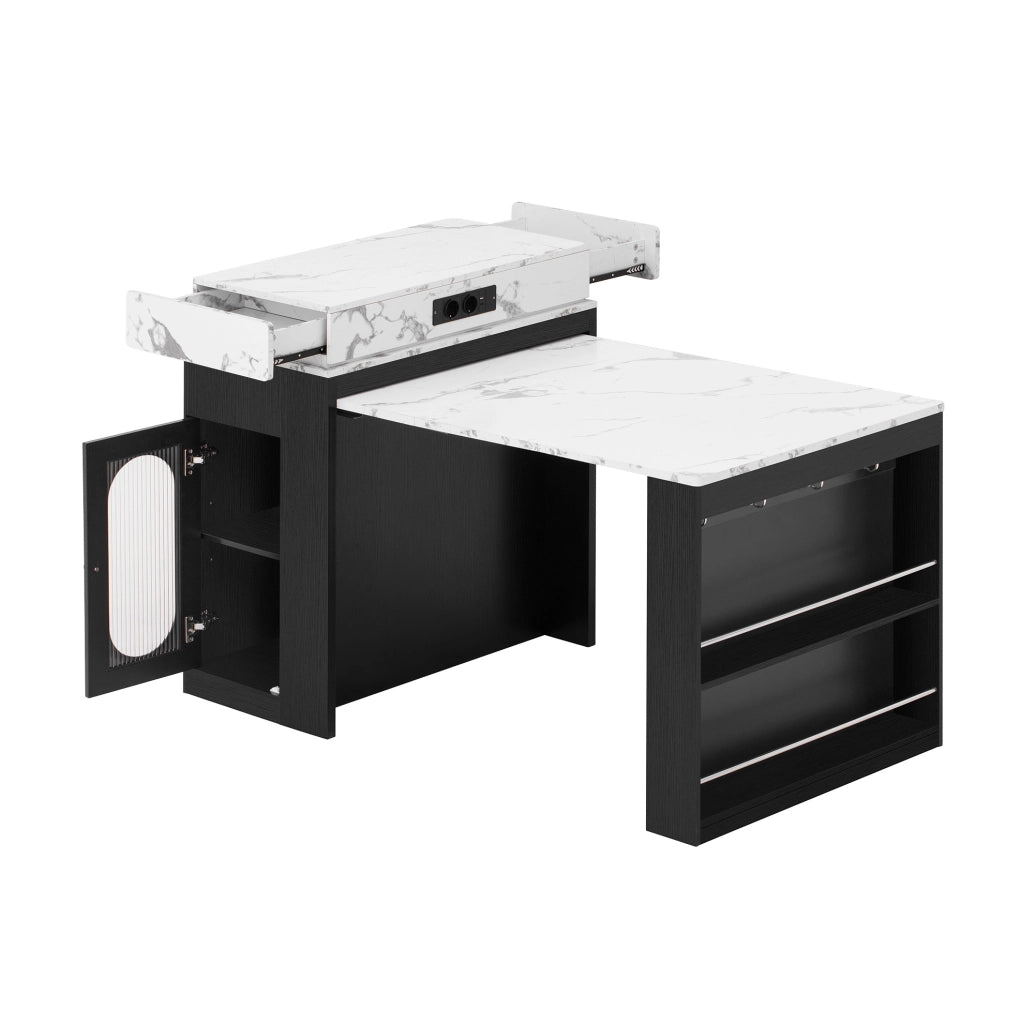 Tavolo allungabile 83x46~146.5x96 cm con piano pieghevole in MDF e vetro nero