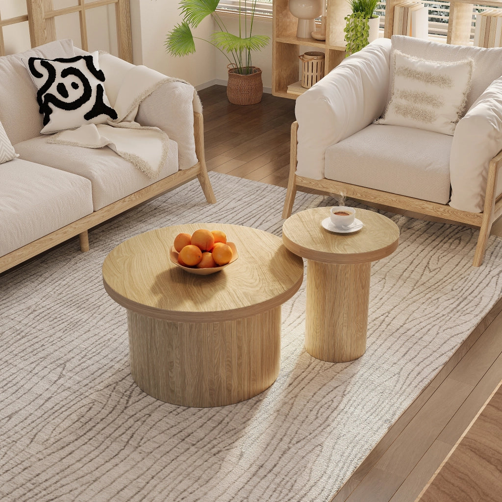 Set di tavolini 66x66x40 cm e 40x40x46 cm; design modulare; MDF; colore naturale