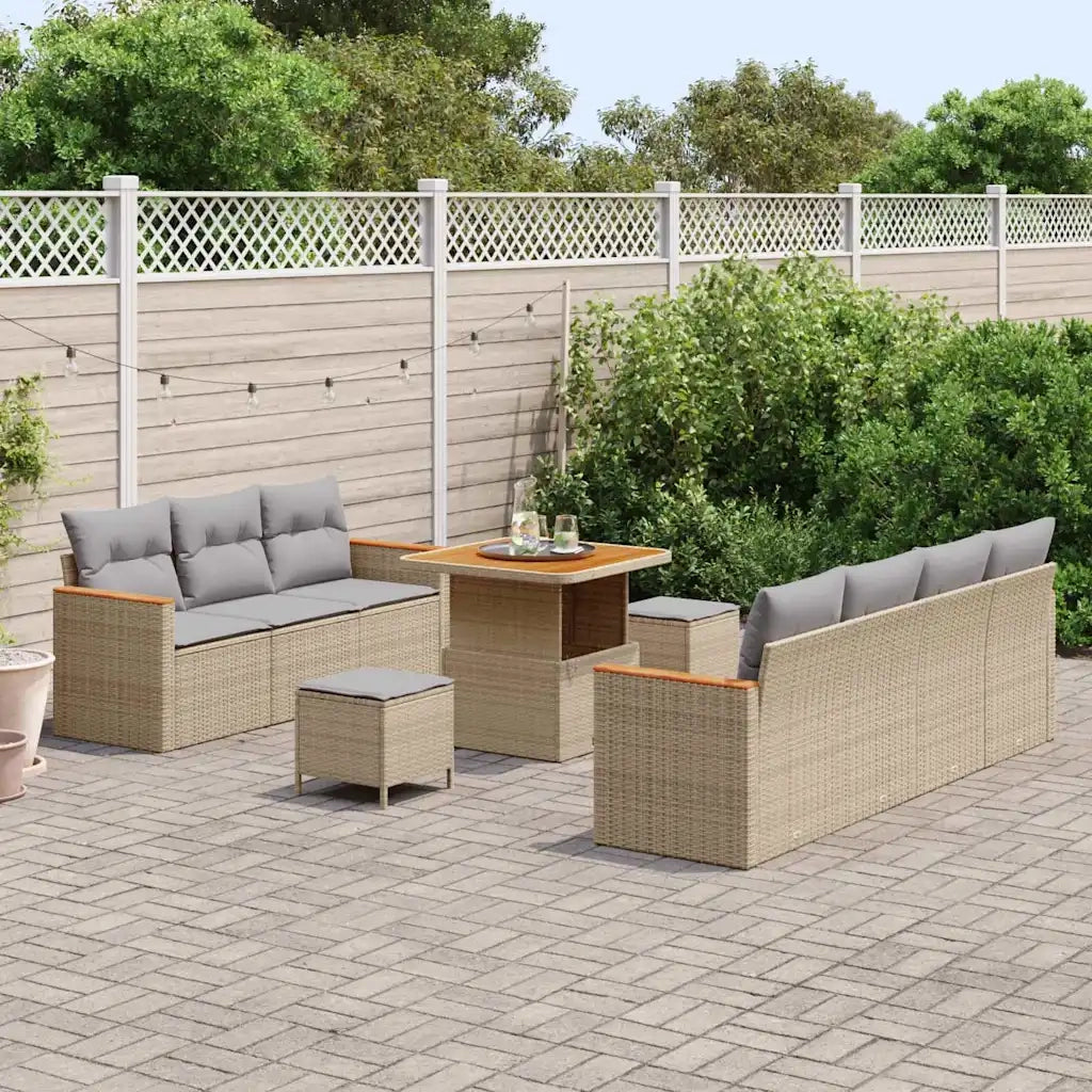 Set Divano da Giardino 14 pcs Beige e Grigio Chiaro polyrattan