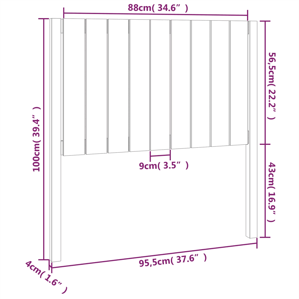 Testiera | Testata per Letto Nera 95,5x4x100 cm in Legno Massello di Pino