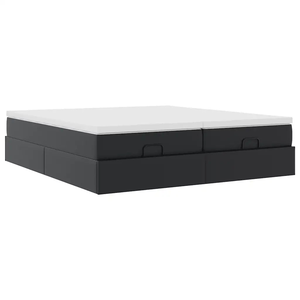 Struttura Letto Pouf con Materassi Nero 160x200 cm Similpelle 3311219