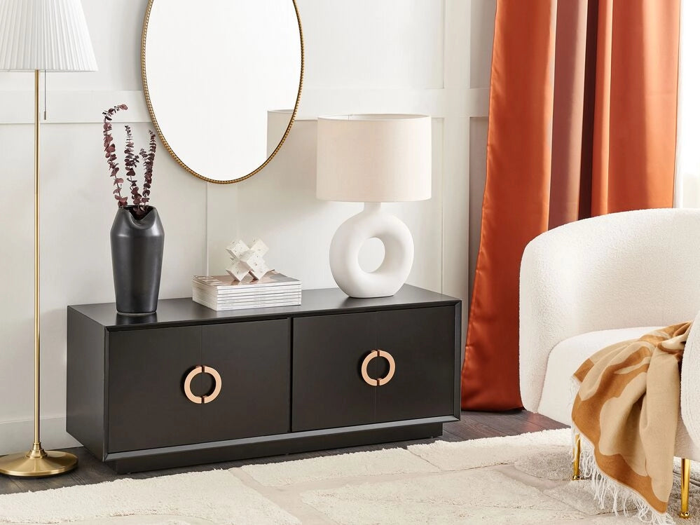 Credenza a 4 ante in MDF nero con ripiani maniglie dorate stile moderno corridoio soggiorno camera da letto contenitore
