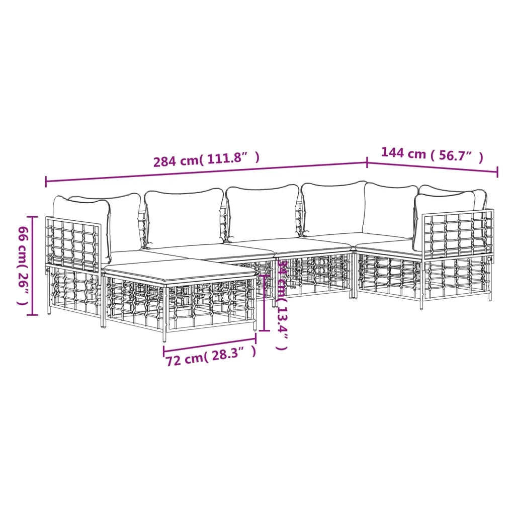 Set Divani da Giardino 6 pz con Cuscini Antracite in Polyrattan 3186770