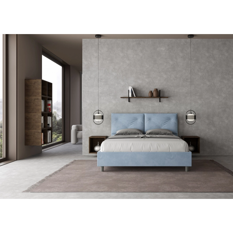 Letto imbottito Matrimoniale 160x210 cm Appia - Con rete,Microfibra,Azzurro