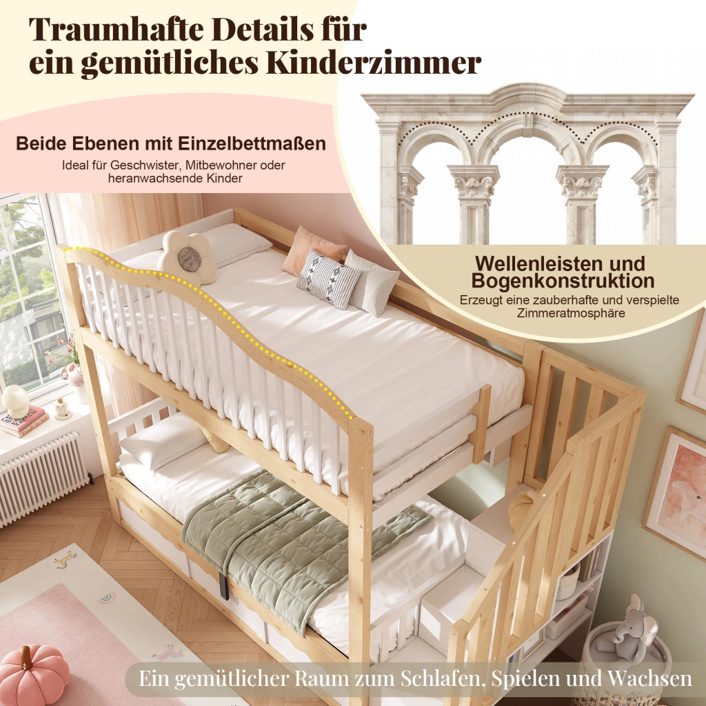 letto a castello in legno bianco e rovere 98 x 252 cm