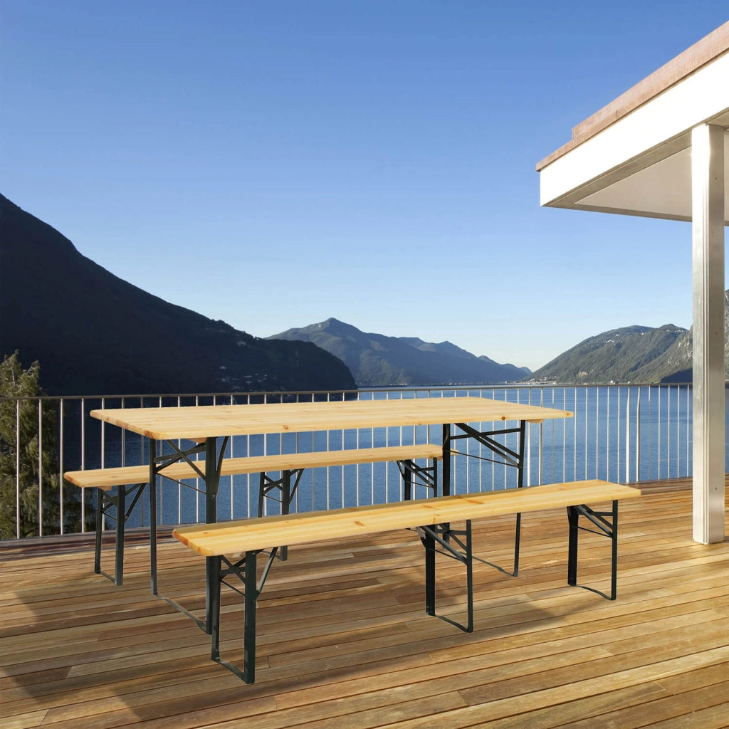 Set Birreria da Giardino Pieghevole Tavolo 200x70 cm in Legno di Abete