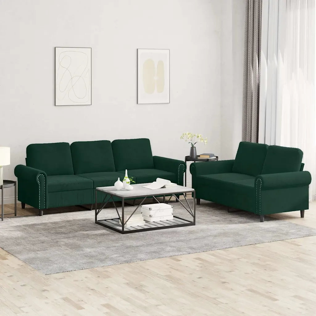Set di Divani 2 pz con Cuscini Verde scuro in Velluto