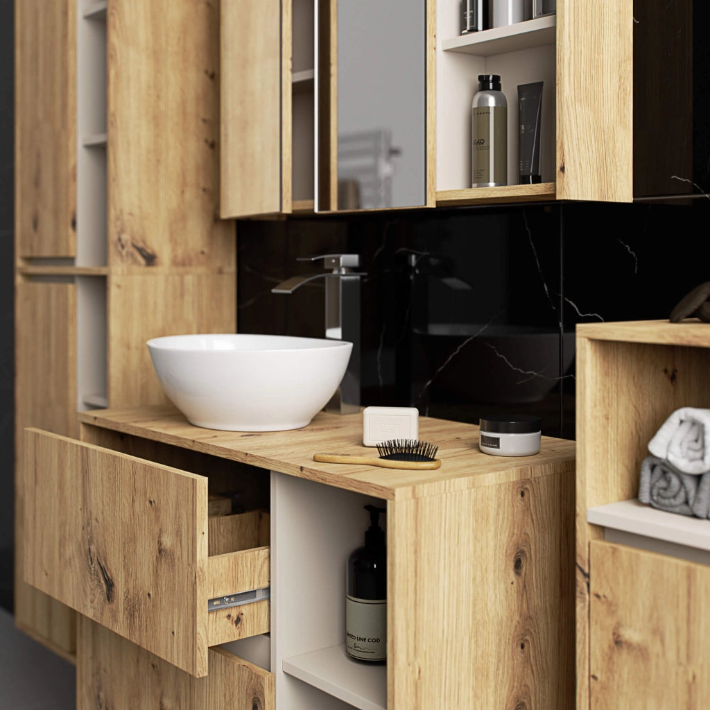 Pensile bagno con specchio VAMI Rovere Artisan, Cashmere 90 cm 2 ante 90x15x75 cm