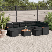 Set Divani da Giardino 10pz con Cuscini in Polyrattan Nero 3226545