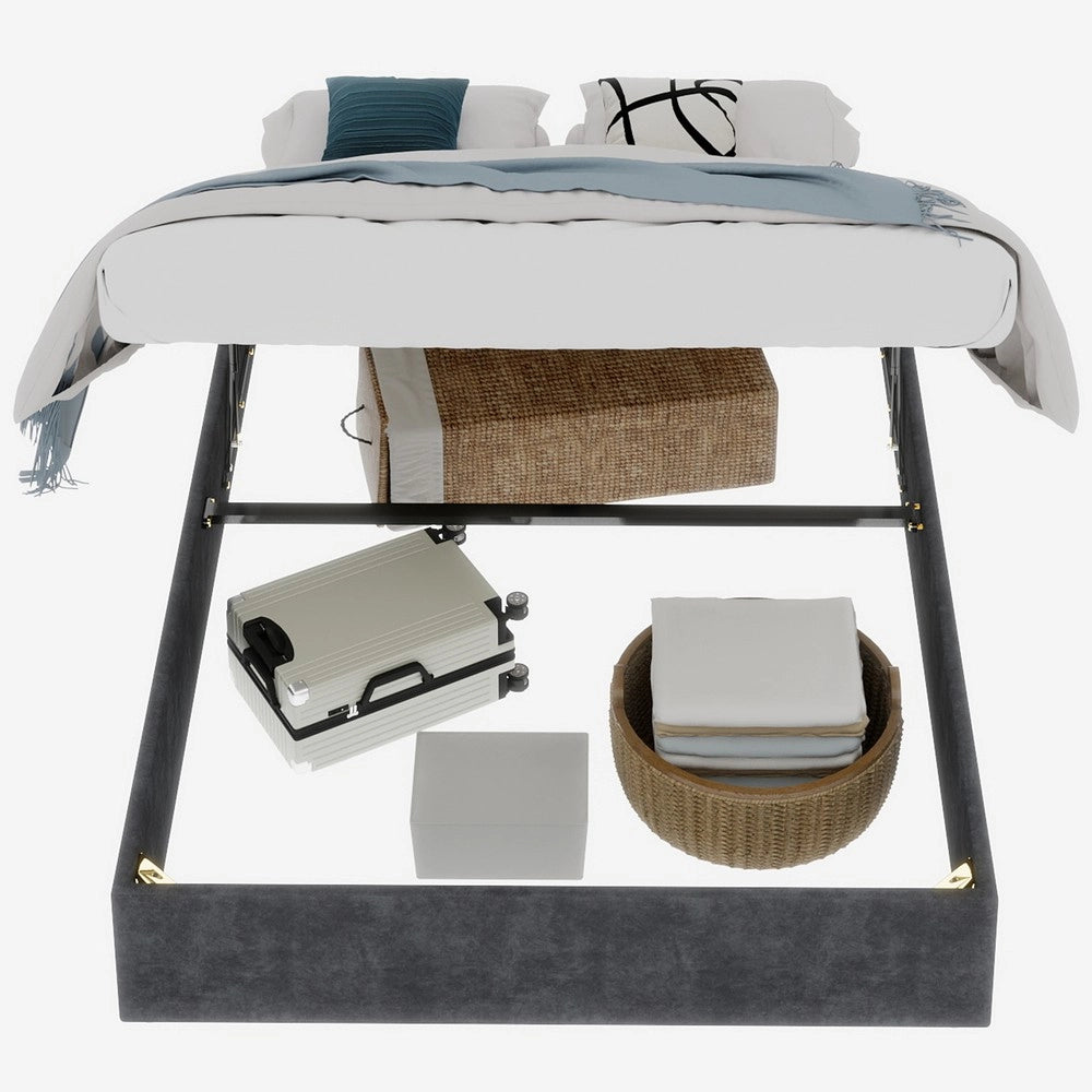 Letto Contenitore Imbottito ¨C Xylo ¨C Grigio, Velluto, 140x200, Senza Testiera