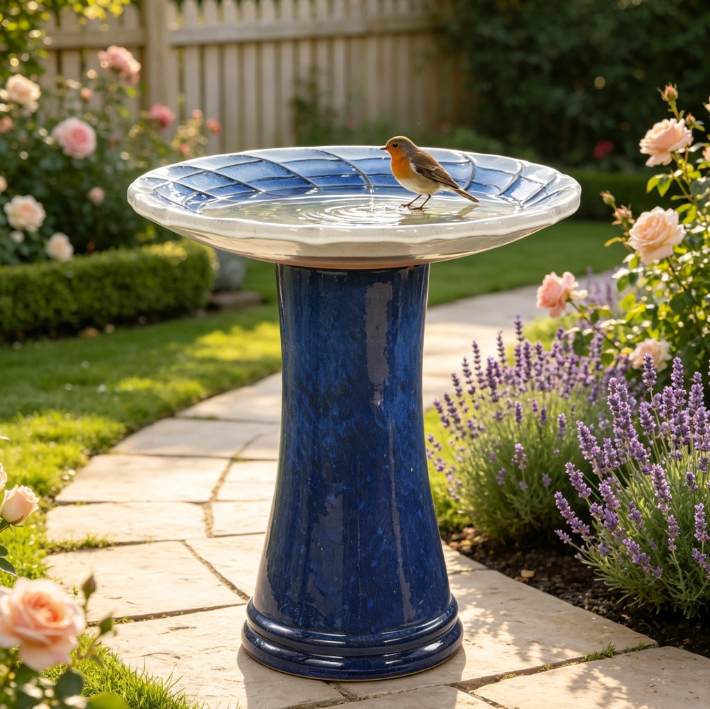 VASCA PER UCCELLI 43 cm Ø x H 45 cm in ceramica blu