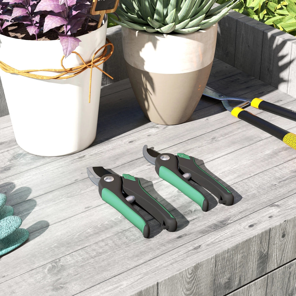 Set Attrezzi da Giardino 2 Pezzi ¨C Xylo ¨C Metallo con Forbici da Potatura Verde Nero