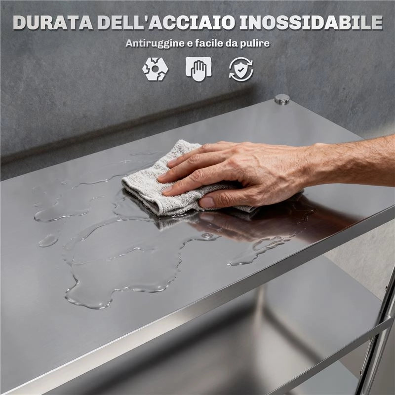SCAFFALE DA CUCINA A 5 LIVELLI REGOLABILI SU 13 ALTEZZE DIVERSE, IN ACCIAIO INOX, 91X40X139 CM, ARGENTO