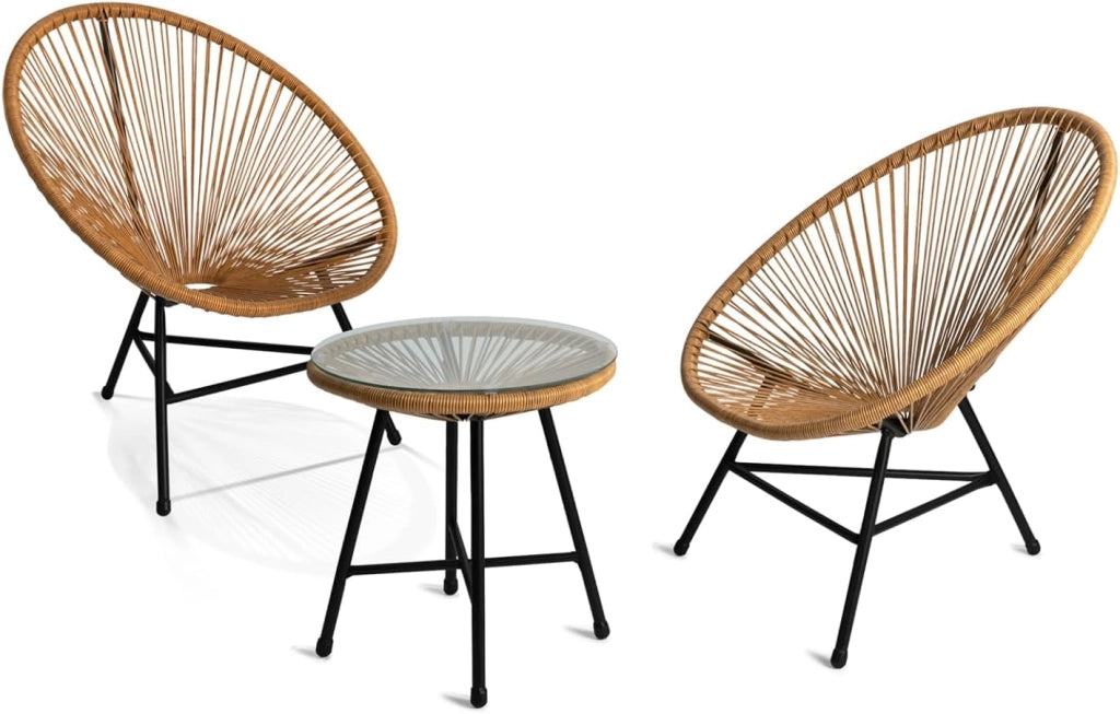 Set di mobili da Giardino Izmir - Tavolo e 2 poltrone con Corda Effetto Rattan