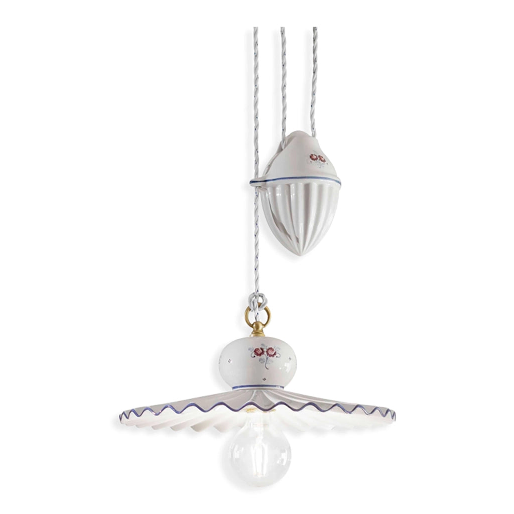Lampadario Classico Roma Ceramica E Ottone Satinato Decorato Filo Blu 1 Luce E27