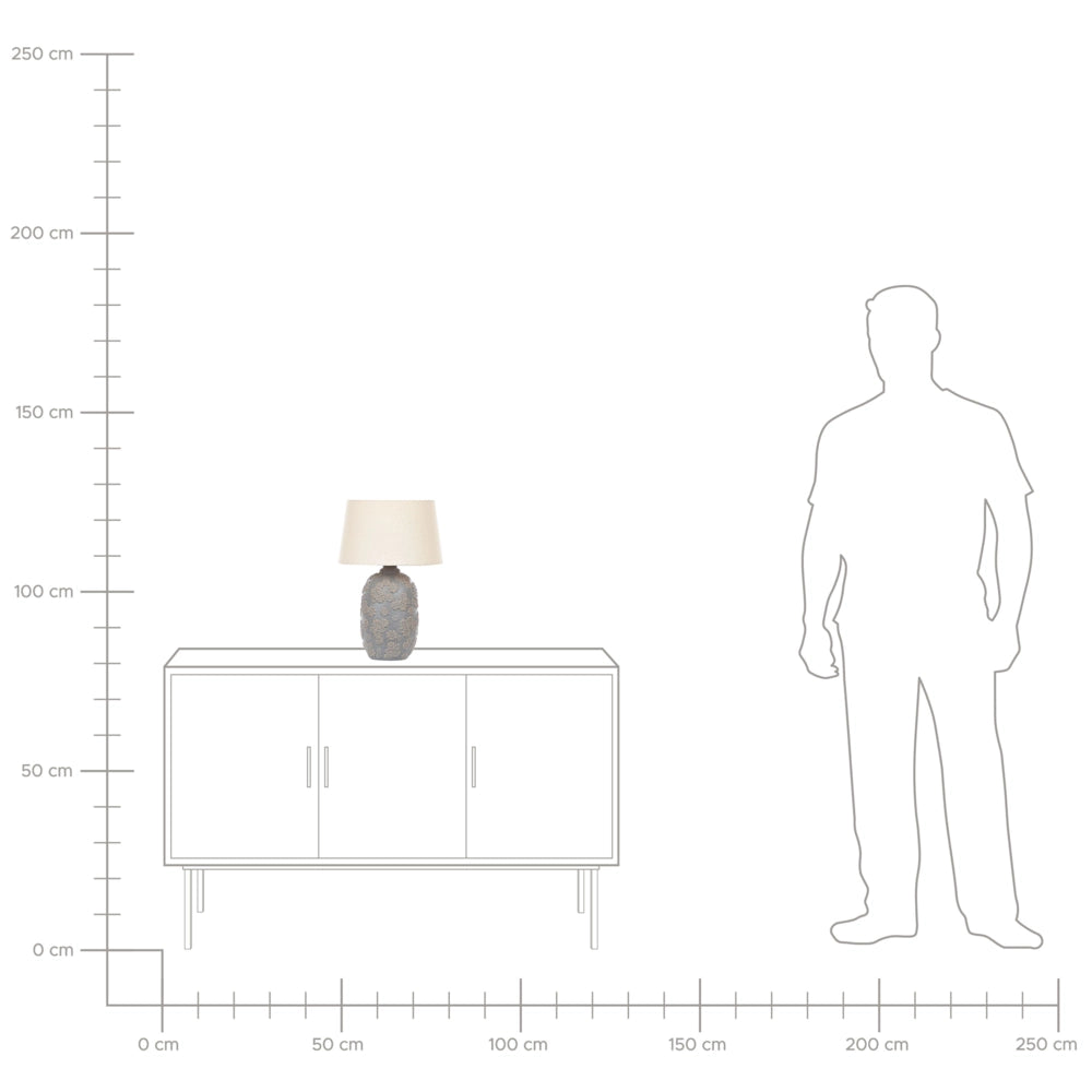 Lampada da Tavolo in Ceramica Grigio e Beige 46 cm Motivo Floreale Paralume Impero Comodino Soggiorno Camera da Letto Illuminazione