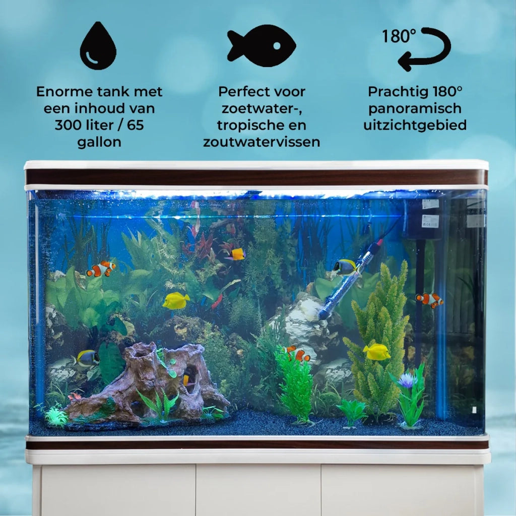 Acquario 300 Litri con Armadietto Bianco e Kit con Fondale, Piante e Ghiaia Blu