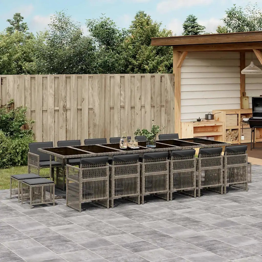 Set da Pranzo da Giardino 17pz con Cuscini Grigio in Polyrattan 3211004