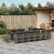 Set da Pranzo da Giardino 17pz con Cuscini Grigio in Polyrattan 3211004