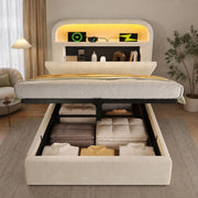 LETTO con testiera regolabile e portaoggetti 90x200 cm in velluto beige