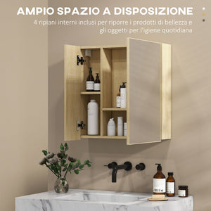 Pensile da Bagno con Specchio 60x15x60 cm in Truciolato Legno Naturale