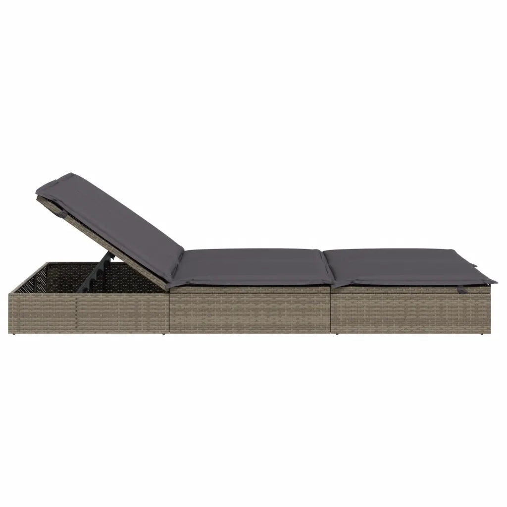 Lettino Prendisole 2 Persone con Cuscini Grigio in Polyrattan 319646