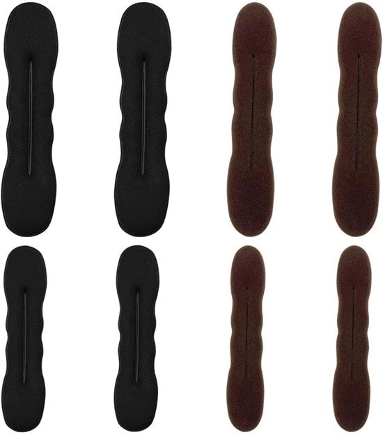 Kit per creare chignon - 8 pezzi - Spugna e filo - 2 misure - Nero/Caffè - Strumento perfetto per updo capelli - Chignon a mano