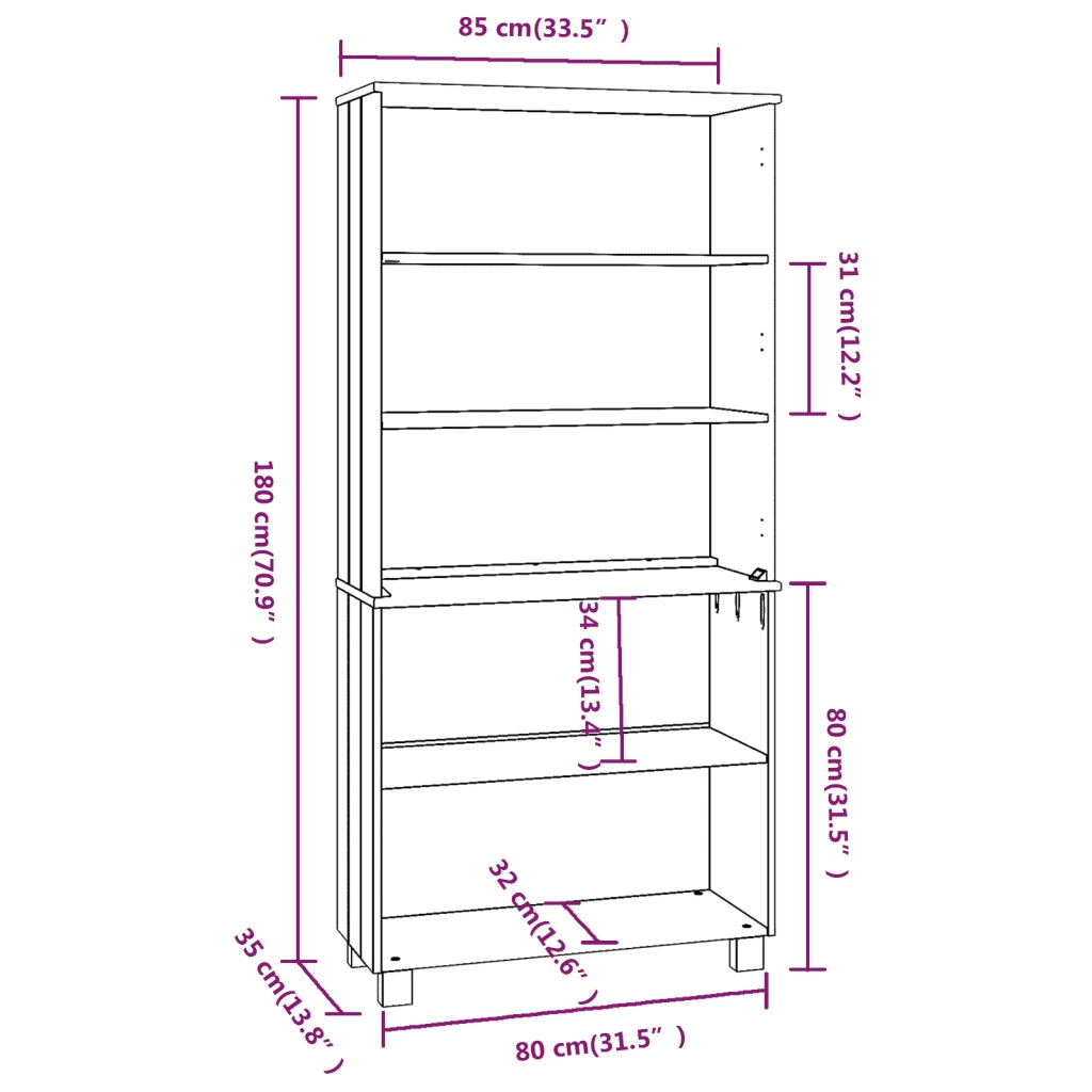 Credenza-Buffet-Armadio da cucina HAMAR in Legno Massello di Pino Marrone 118856