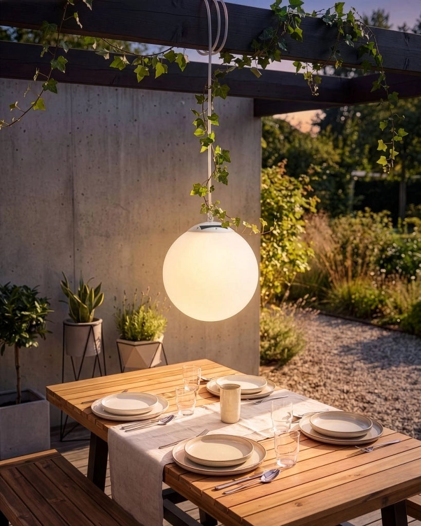 Lampada a sospensione LED solare da esterno bianca con telecomando per patio e terrazza in stile moderno