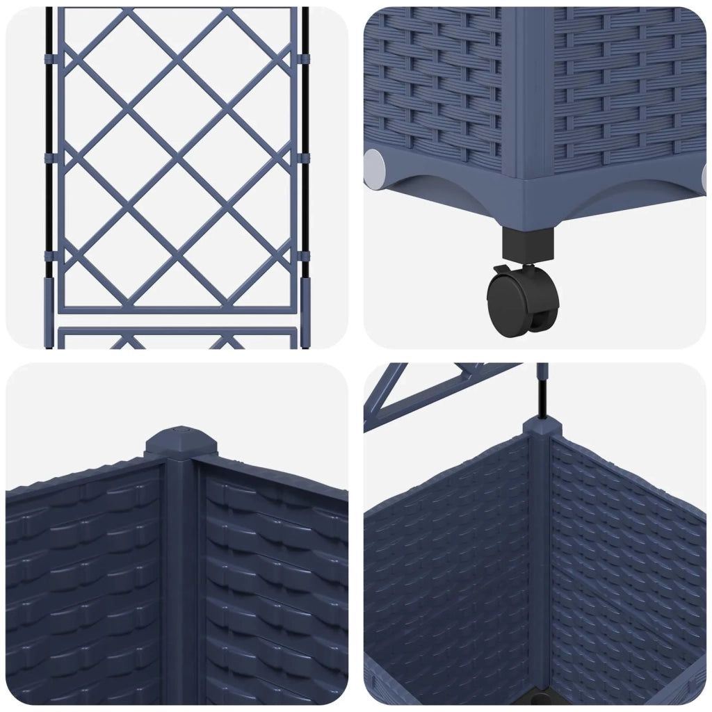 Vaso da giardino con grigliato e ruote Grigio 40 x 40 x 149 cm 3422941